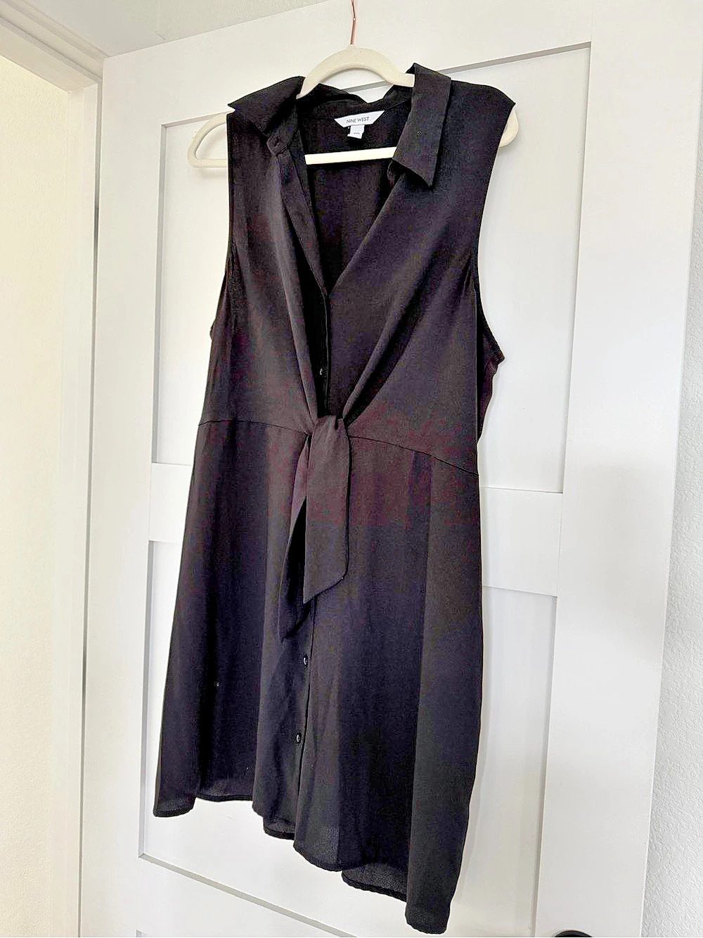 Nine West Sleeveless Tie-Front Shirt Dress Black Midi XXL
